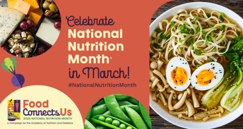 National Nutrition Month logo with healthful foods