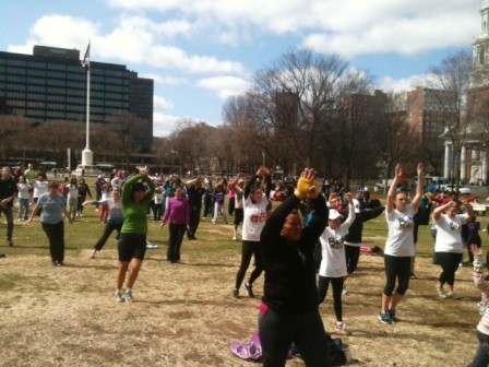 Get Fit Day participants exercising on the Green 