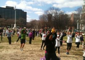 Get Fit Day participants exercising on the Green 